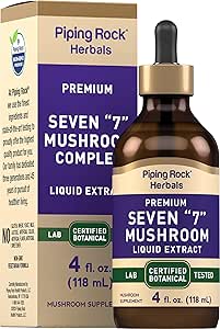 Piping Rock Mushroom Complex Liquid Drops | 4 Fl Oz | 7 in 1 | Maitake, Shiitake, Reishi, Chaga, Cordyceps, Lion's Mane & Oyster Mushrooms | Vegetarian Tincture | Non-GMO, Gluten Free