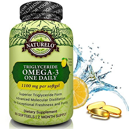 NATURELO Premium Omega-3 Fish Oil - 1100 mg Triglyceride Omega 3 - High Strength Burpless DHA EPA Supplement - Best for Brain Heart Joint Health - 60 Softgels | 2 Month Supply
