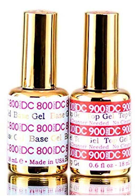 DND DC 800 Base Gel & 900 Top Gel (NO CLEANSER NEEDED) DUO SET, Soak off Gel All In One Base & Top Coat KIT for Daisy Nails (with bonus side Glitter) Made in USA (800 BASE & 900 TOP DUO PACK.)