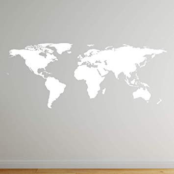Stickerbrand White World Map Wall Decal Sticker Home Decor Vinyl Wall Art. Large (30in X 75in) Die-Cut Size. Removable.