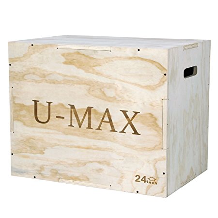 U-MAX Wood Plyo Box 3 in 1 for CrossFit Jump Training and Conditioning Plyometric Box for CrossFit Training, MMA 30/24/20, 20/16/14,16/14/12