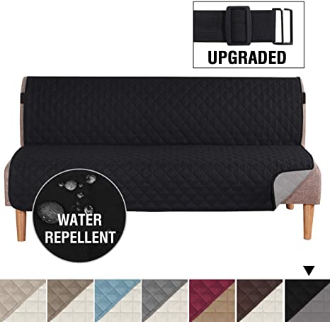 H.VERSAILTEX Reversible Futon Slipcover Seat Width Up to 70" Washable Furniture Protector Water Repellent Futon Cover for Living Room 2" Elastic Strap Anti-Slip Futon Cover for Dogs Black/Grey