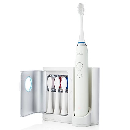 Sterline Sonic Power Electric Rechargeable Toothbrush with UV Sanitizer for Self-Cleaning, 4 Elite Brushing Modes, and 12 Replacement Brush Heads