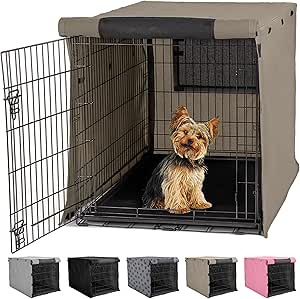 Gorilla Grip Dog Crate Covers Compatible with Amazon Basics Dog Crates, All Sides Open, Privacy Cover Fits 24" Wire Kennel, Breathable Mesh Windows, Light Reducing Puppy Training Cage Topper, Taupe