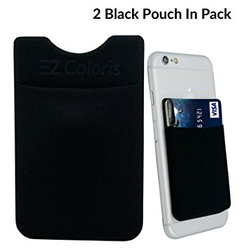 Card Holder EZColoris Cell Phone Credit Card Holder Flexible Lycra Pouch 3M Removable Adhesive Sticker on Wallet (Black-Set of 2)
