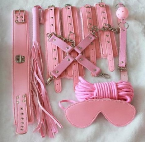friendshops 8 Pcs a Set Pink Bondage Restraint Kit Bdsm Sex Toy Cuffs Chop