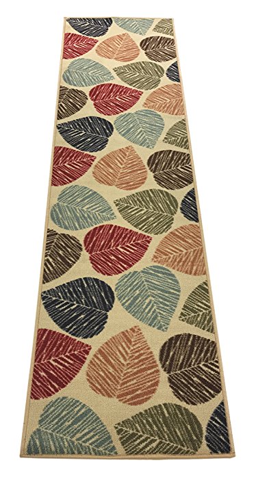 Rubber Collection Leaves Multi-Color Printed Slip Resistant Rubber Back Latex Contemporary Modern Area Rugs and Runners (1161/1162) (Multi Leaves, 23"x7')