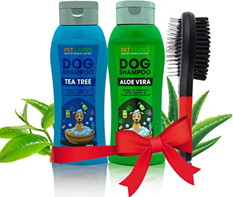 Dog Shampoo & Dog Brush | COMBO PACKAGE DEAL | 3 in 1 Dog Grooming Kit | Aloe Vera and Tea Tree Shampoo | Pet Hair Remover | Pet Shampoo | Dog Brushes for Grooming with 2 Dog Shampoos (Mix Combo)