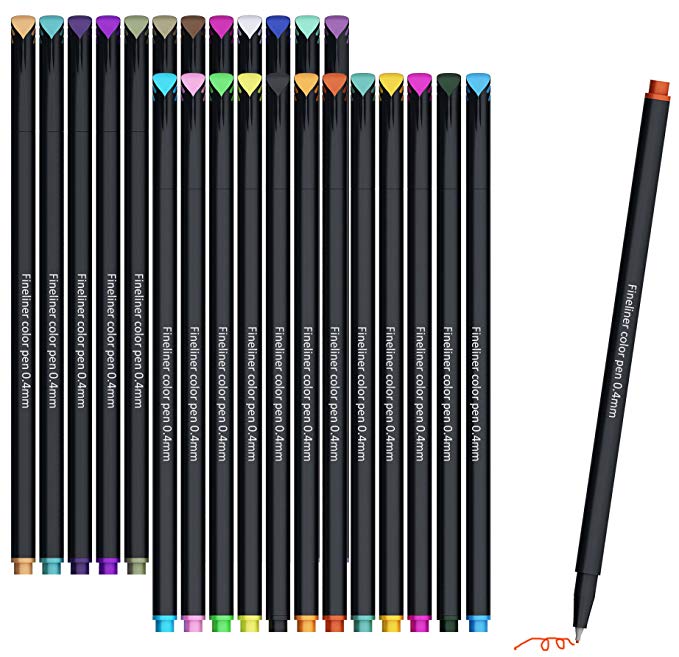 Leyaron 24 Colors Fineliner Pens Set,Fine Tip Colored Writing Drawing Markers Pens Fine Line Point Marker Pen for Bullet Journal Planner Note Taking and Coloring Book, Porous Fine Point Pens Markers