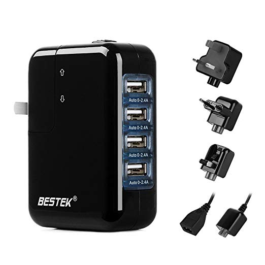 USB Wall Charger, BESTEK 35W 4-Port Power Converter with US UK EU International Travel Adapter Black