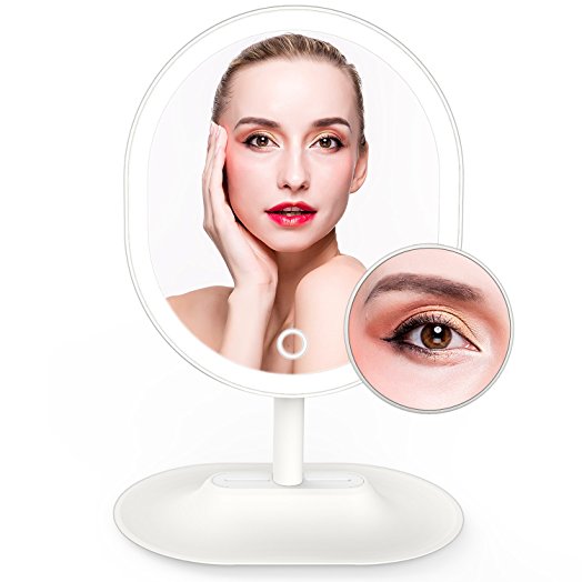 Makeup Mirror, THZY USB Charge Ultra Bright Vanity Mirror with Natural LED Lights Magnifying Oval Shaped Touch Screen Adjustable Brightness Travel Cosmetic Mirror