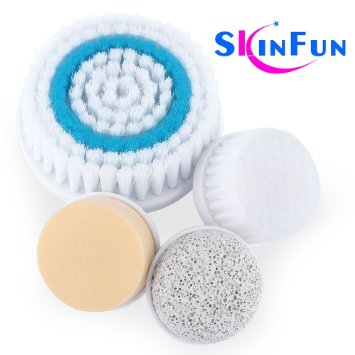 Skin Scrubber Cleansing Face and Body Brush Attachment for All Skin Types Set of 4 Replacement Heads by SKINFUN