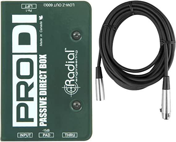 Radial ProDI 1 Channel Passive Instrument Mono Direct Box with Custom Transformer with Senor Microphone Cable