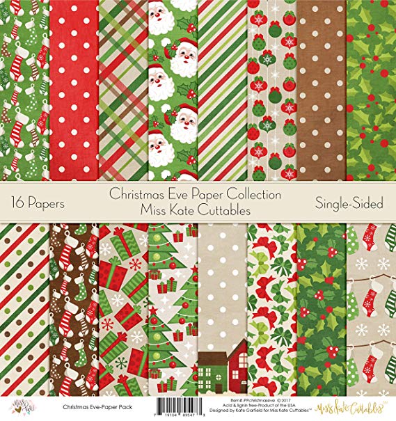 Pattern Paper Pack - Christmas Eve - Scrapbook Premium Specialty Paper Single-Sided 12"x12" Collection Includes 16 Sheets - by Miss Kate Cuttables