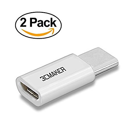 (3CMaker) USB-C to Micro USB Adapter Type C Male to USB micro B Female Supported Type-C Devices-White(2pack)