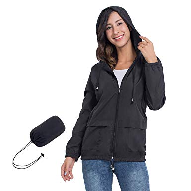 JTANIB Women's Lightweight Hooded Waterproof Raincoat Windbreaker Packable Active Outdoor Rain Jacket
