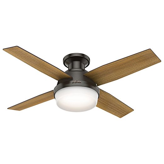 Hunter Fan Company 59445 Dempsey Low Profile with Light 44" Ceiling Fan Handheld Remote, Small, Noble Bronze
