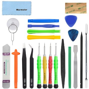 Warmstor 23 Pieces Most Complete Professional Opening Pry Tool Repair Kit with Non-Abrasive Nylon Spudgers, Anti-Static Tweezers and Necessary Screwdrivers