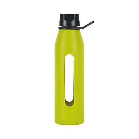 Takeya 22 Ounce Classic Glass Water Bottle with Silicone Sleeve and Twist Cap, Green