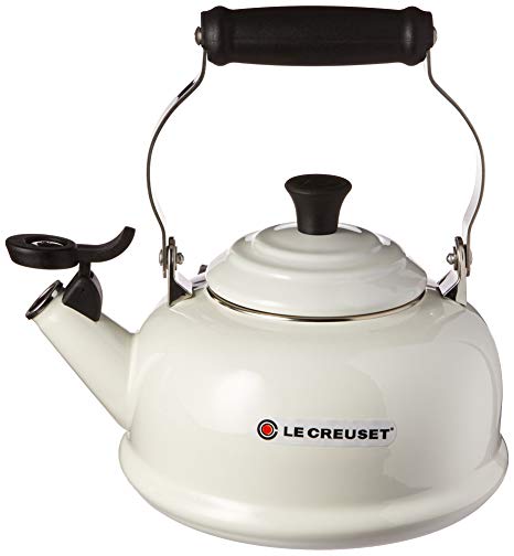 Le Creuset Q3101-16 Enamel-on-Steel Whistling Teakettle, 1-4/5-Quart, White