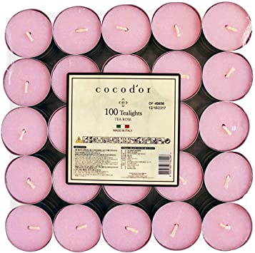 Cocod'or Scented Tealight Candles/Tea Rose / 100 Pack / 4-5 Hour Extended Burn Time/Made in Italy