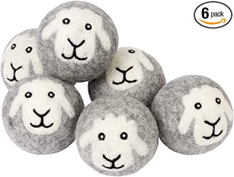 Wool Dryer Balls - Smart Sheep 6-Pack - XL Premium Natural Fabric Softener Award-Winning - Wool Balls Replaces Dryer Sheets - Wool Balls for Dryer - Laundry Balls for Dryer