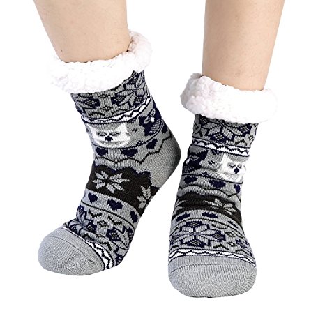 Furry Slipper Socks Women Non Slip Grippers Sherpa Fleece Lining Christmas Stockings