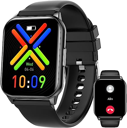 Smart Watch for Men Women, 1.96" HD DIY Full Touch Screen, Fitness Tracker with Blood Oxygen Heart Rate Sleep, Bluetooth Call Voice Assistant, 80 Sports Modes, Waterproof Smart Watch for iOS/Android