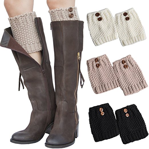 3 Pairs Women Boot Cuffs Leg Warmers Crochet Short Knitted Socks Warm Toppers Winter FAYBOX