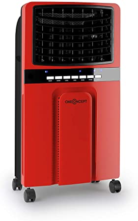 OneConcept Baltic Red - 3-in-1: Air Cooler, Fan, Humidifier, 65 Watts, Air Circulation: 360 m³ / h, Tank: 6 Litres, 2 Cooling Batteries, Horizontal Oscillation, Timer, Quiet Operation, Colour: Red