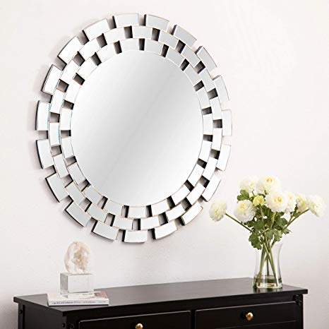 KOHROS Art Decorative Wall Mirrors Large Accent Venetian Mirror for Hotel Home Vanity Sliver Mirror (31.5" X31.5" Cricle)