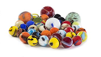 Glass Marbles Bulk, Set of 40, (36 Players and 4 Shooters) Assorted Colors, with Game Marbles Rules.