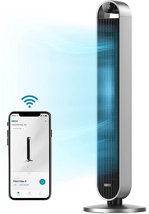 Dreo Smart Tower Fan with Alexa & Google Assistant, up to 120° Oscillating Bladeless Fan, 42 Inch, Quiet with 12 Speeds, WiFi & Bluetooth App Control, 12H Timer, Floor Fans for Bedroom Home Office