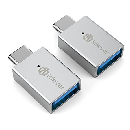 [2 Pack] iClever IT01 Type-C to USB 3.0 AF Adapter for MacBook Pro, MacBook Air, the Lumia 950, Lumia 950 XL, OnePlus 2, Nokia N1, Lenovo Zuk Z1, Nexus 5X, Nexus 6P and More，Grey