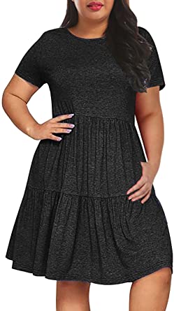 Nemidor Women's Loose Short Sleeve Plus Size Plain T-Shirt Dress Casual Layered Swing Midi Dress with Pocket