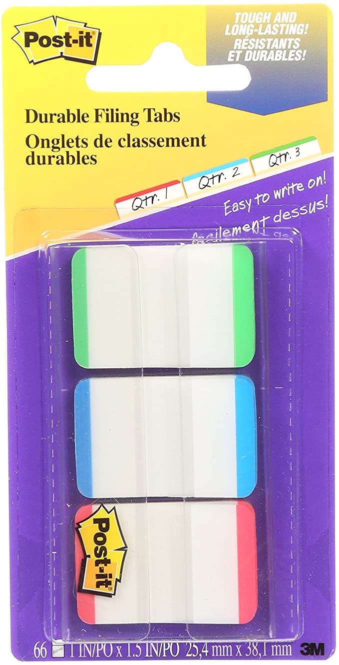 Post-it Tabs, 1 in, Lined, Green, Blue, Red, 22 Tabs/Color, 66 Tabs/On-The-Go Dispenser (686L-GBR)