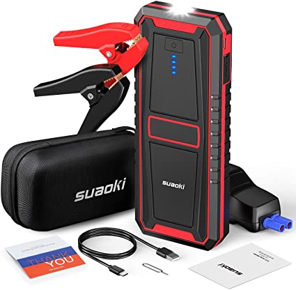 SUAOKI U17 1000A Peak 18000mAh Portable Jump Starter( Up to 7L gas& 5L diesel engines)Car Battery Booster Power Pack with Type-C USB,Smart Clamps,LED Flashlight,Fire Retardant for 12V Car &Motorcycles