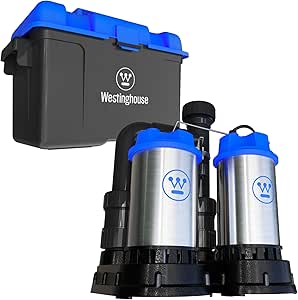 Westinghouse - Battery Backup Sump Pump with Alarm System, 1/2 HP - Backup Sump Pump Up to 5,200 Gallons Per Hour - Heavy Duty Sump Pump Battery Backup - 3 Year Warranty