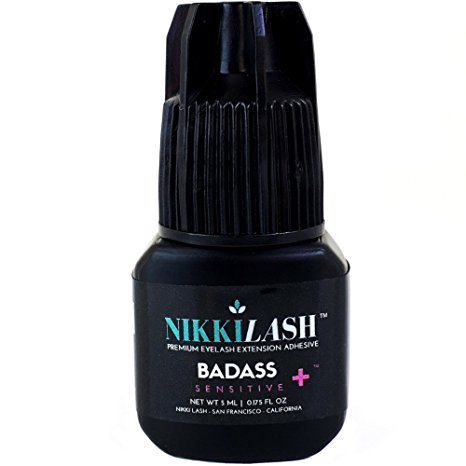 NIKKILASH BADASS SENSITIVE  Eyelash Extension Glue | Latex-free For Extreme Sensitive Allergy Clients - Formulated to Increased Durability and Flexibility - Non-irritating Fume-free and Odorless - 5ML