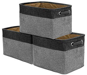 Sorbus Storage Large Basket Set [3-Pack] - 15 L x 10 W x 9 H - Big Rectangular Fabric Collapsible Organizer Bin with Carry Handles for Linens, Towels, Toys, Clothes, Kids Room, Nursery (Black/Grey)