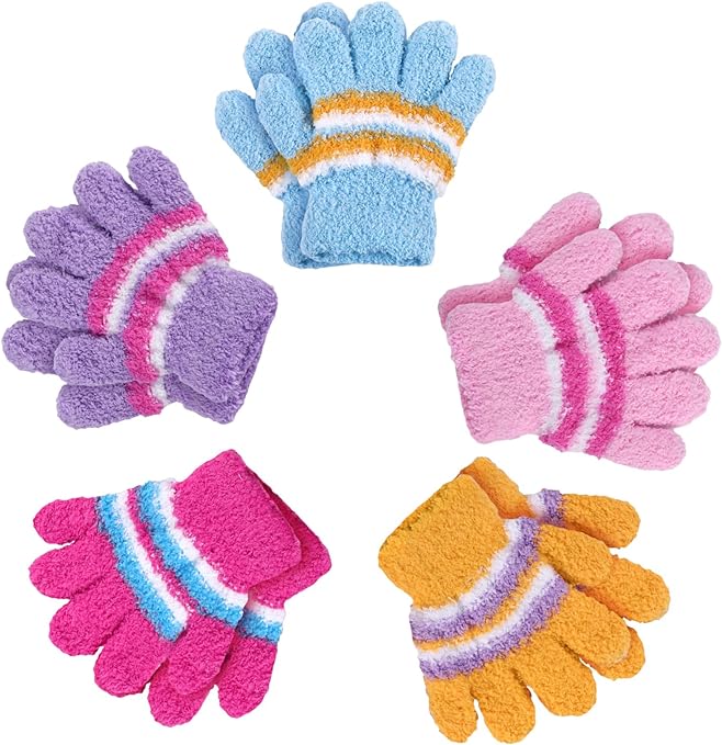 SATINIOR 5 Pairs Kids Gloves Full Fingers Gloves Knitted Warm Gloves Winter Mittens for Little Boys and Girls Daily Supplies