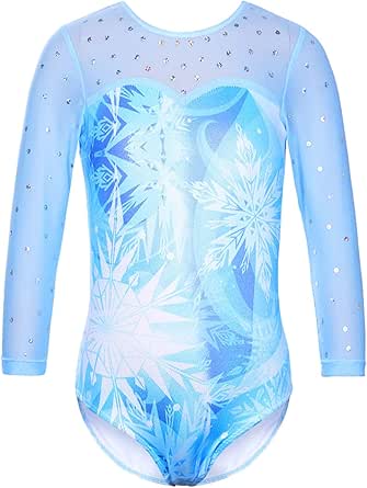 TFJH E Kids 3/4 Sleeve Girls' One Piece Sparkly Gymnastics Leotard Practice Outfits