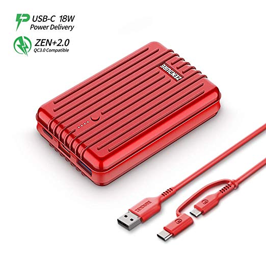 Zendure A3PD Power Bank 10000mah, (Durable) (18W PD & QC 3.0) USB-C External Battery Charger with Dual USB Output (3A), Compact Portable Charger for iPhone, iPad, Nintendo Switch, Samsung - Red