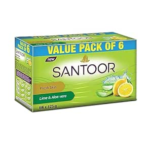 San'toor Fresh Skin Aloe Vera & Lime Bathing Soap with Nourishing & Anti-Aging Properties| For Smooth & Soft and Younger-Looking Skin| For All Skin Types| 125g, Pack of 6