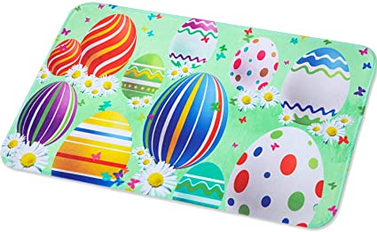 Happy Easter mat Spring Door Mat Eggs Easter Doormat Easter Flower Indoor Outdoor Welcome Doormat, 23.6 x 15.7 Inches