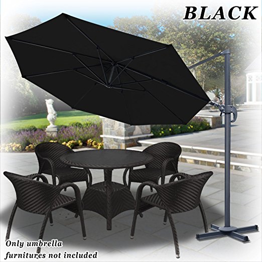 Strong Camel 11.5' Deluxe Off-Set Hanging Roma Offset Umbrella Tilt & 360 Rotation Patio Heavyduty Outdoor Sunshade Cantilever Crank black