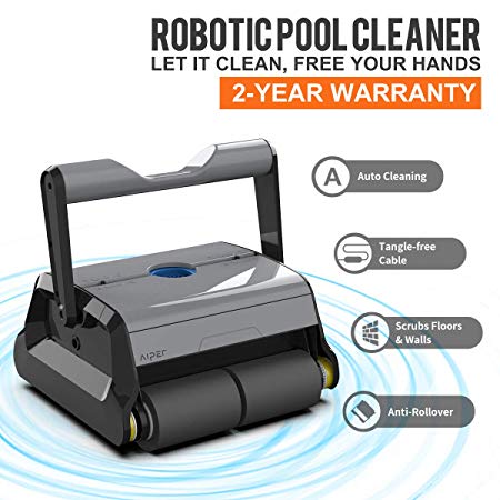 AIPER Automatic Robotic Pool Cleaner with Tangle-Free Swivel Cord and Extra-Large Top Load Filter Basket, Anti-Rollover Swimming Pool Cleaner, Good for In-ground Swimming Pools up to 50 Feet.