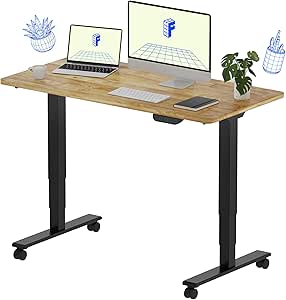 FLEXISPOT E6 Solid Wood Dual Motor 3 Stages Standing Desk 48x24 Inch Whole-Piece Board Rubber Wood Electric Height Adjustable Desk Stand Up Desk Large Load Capacity(Black Frame   Solid Wood Desktop)