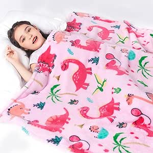 Lukeight Dinosaur Blanket for Girls, Pink Dinosaur Blanket for Girls, 380GSM Fluffy Cozy Kids Blanket with Vibrant Dinosaurs Pattern, Soft and Warm Girls Throw Blanket - 50x60 Inches