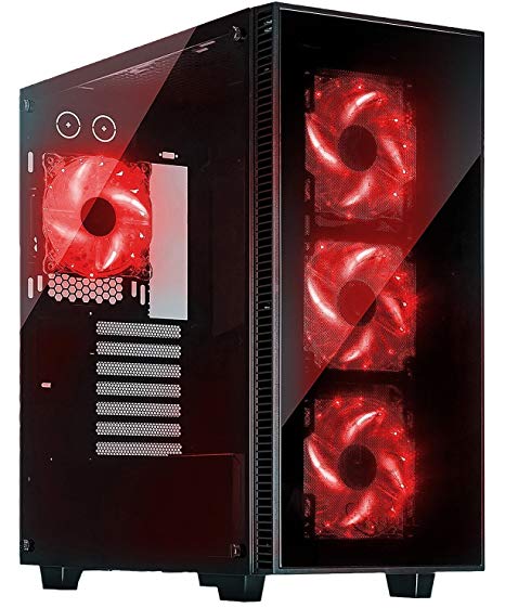 ROSEWILL ATX Mid Tower Gaming Computer Case, Gaming Case with Window and 3 Sides of Tempered Glass, Support up to 420mm GPU, 360mm Liquid Cooler, 7 x 120mm Computer Case Fans (CULLINAN-RED)